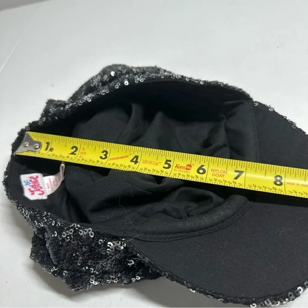 Justice Sequin Black Cadet Style Cap One Size Black Silver Elastic Back